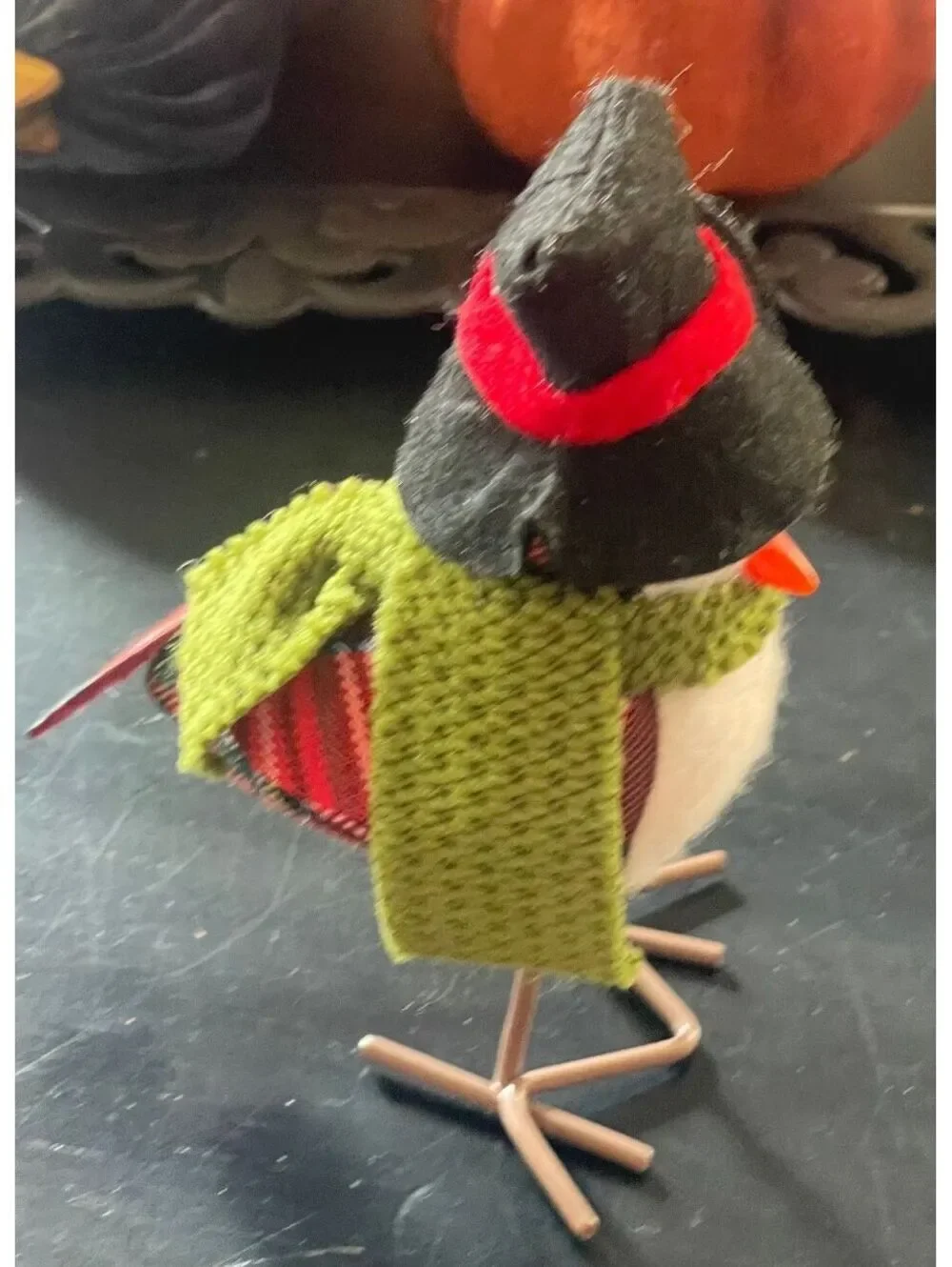 Festive Fall/Winter Bird Figurine with Plaid Cape and Scarf